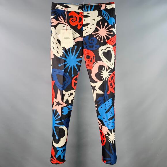 AW21 Runway Size 34 Black Multi Color Graffiti Wool Silk Dress Pants - Picture 1 of 7